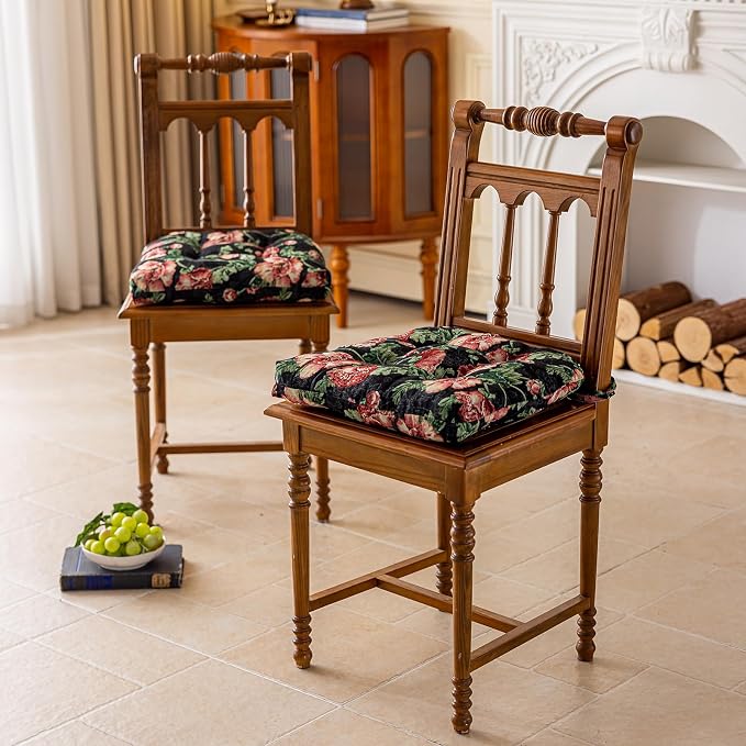 vctops Farmhouse Floral Print Chair Cushions with Ties U-Shaped Soft Comfortable Chair Pads Non Slip Seat Cushions for Indoor Dining Room and Kitchen Chairs (Flower F,16"x16") - Image 6