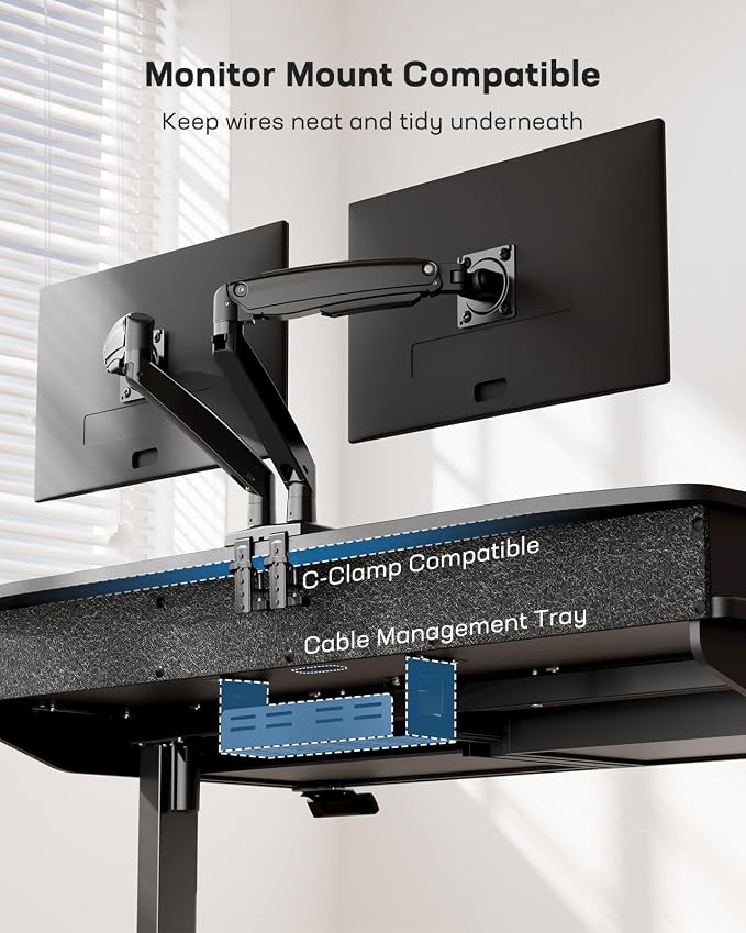 HUANUO 48 x 30 inch Electric Standing Desk with 2 Wood Drawers, Adjustable Height Sit Stand Desk for Home Office, Ergonomic Stand up Desk with 4 Memory Presets, 176 lbs Capacity, Black Top - Image 7