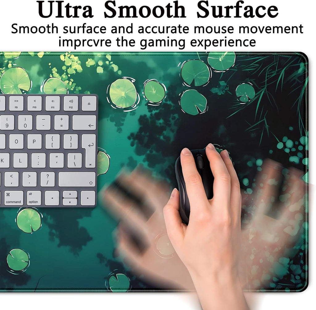 Lily Desk Mat Green Mouse Pad Large Cute Pond Desk Pad Gaming Mousepad XXL 31.5''X15.7'' Plant Aesthetic Extended Big Keyboard Mouse Mat Kawaii Gift for Office Decor - Image 6