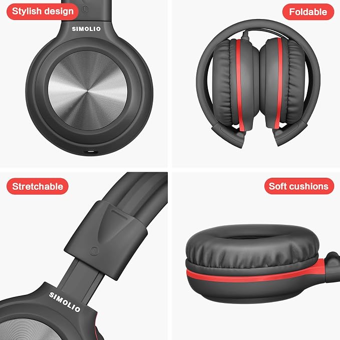 SIMOLIO Manyshare Series- Kids Wired Headphones with Microphone, Boys Headphone w/Volume Limit & Share Port, Headset with Cord for School, Travel, Airplane, Laptop, Tablet, PC, Teens, Adults (Black) - Image 7
