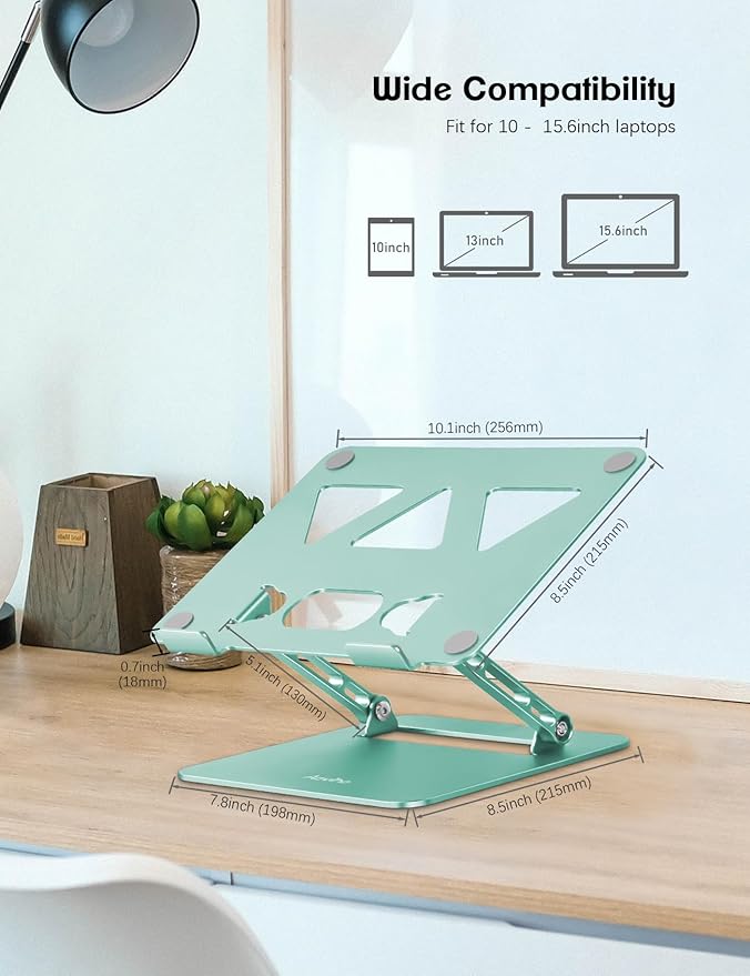 Aoviho Adjustable Laptop Stand for Desk,Portable Laptop Stand Holder and Riser,Foldable Aluminum Notebook Computer Stands for MacBook Air Pro HP Lenovo Dell Samsung, 10-15.6 inch (Fresh Green) - Image 4