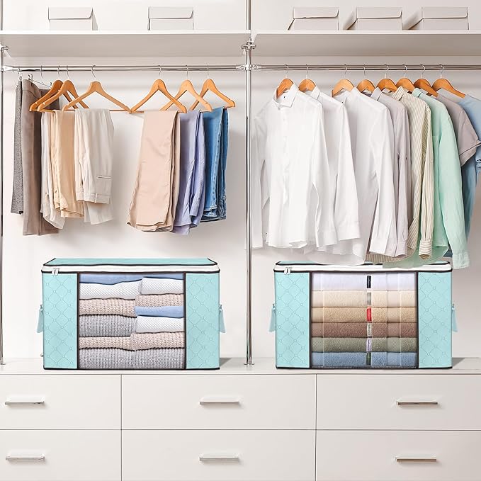 90L Large Storage Bags, 8 Pack Clothes Storage Bins Closet Organizers | Foldable Storage Containers, with Reinforced Handle, for Clothing, Blanket, Comforters, Bed Sheets, Pillows and Toys - Image 7