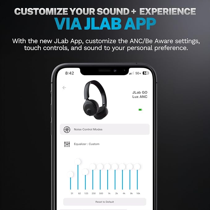 JLab Go Lux ANC, On Ear Headphones, Active Noise Cancelling, Bluetooth, MultIPoint Connection, Sage | On Ear Wireless with Microphone, 70+ H Playtime Foldable Bluetooth Earphones, Multipoint, Customisable Sound - Image 6