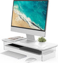 Fenge 23.6" Monitor Stand with Clear Acrylic Legs, White | Clear Acrylic, Storage Compartment, 2-tier Home Office Monitor Riser, Wide Large Desktop Shelf Fit Monitor/Laptop/Printer by Fenge