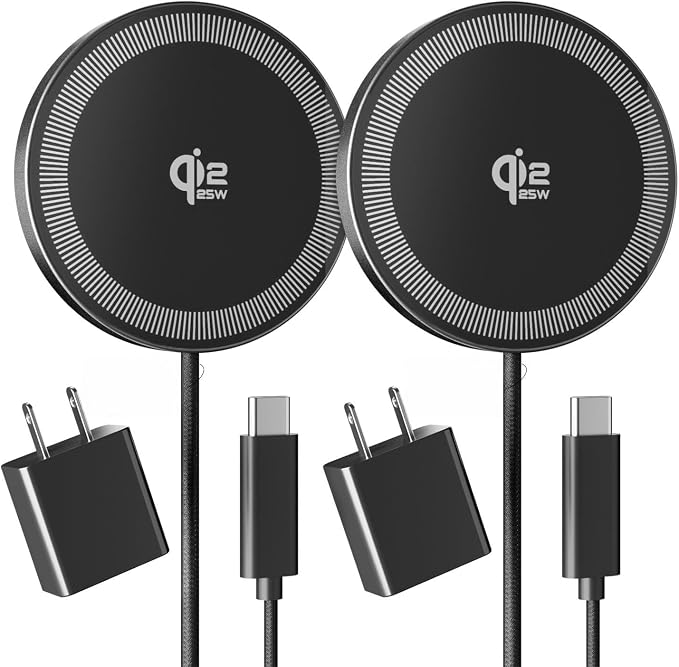 2Pack Magnetic Wireless Charger 25W Fast Charger for iPhone 17/16/15/14/13/12 Series & AirPods, Portable Wireless Charging Pad for Travel Home Office Desk, 10FT-Black with Plugs by Tagzilo