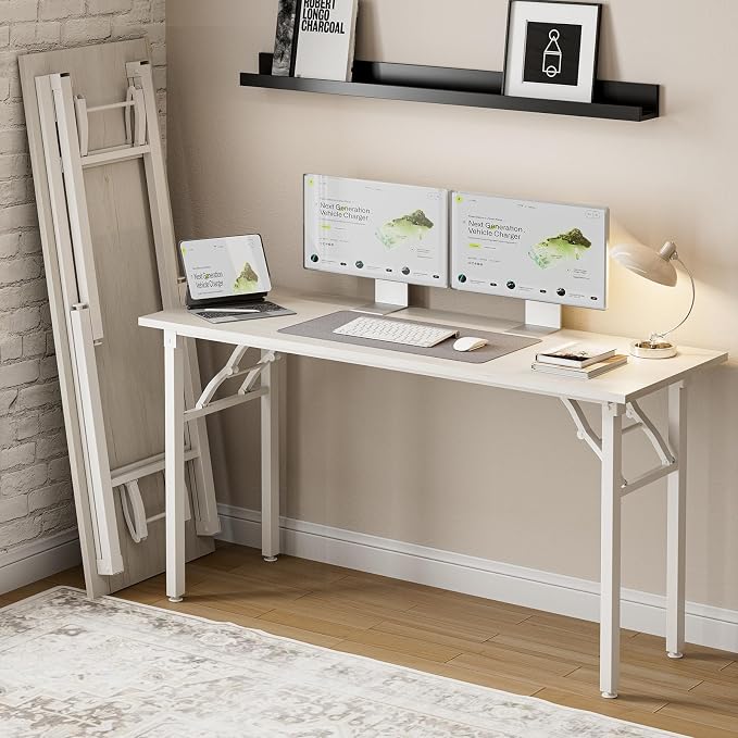 Small Folding Computer Desk – Portable 55.1 Inch Foldable Laptop Table, Collapsible and Compact for Easy and Fast Setup, Lightweight for Small Spaces, Home Craft and Study Use, White Ash by Frylr