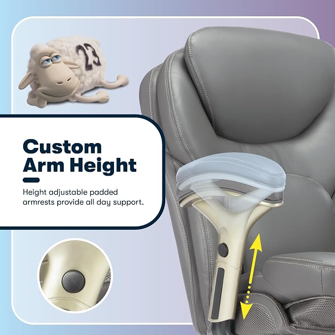 Serta Ergonomic Home Office Chair Pivot Lumbar Support, Leather Desk Chair | Claremont, Adjustable Arms, Height & Tilt, Foam Seat & Headrest Cushion, Work From Home Gaming Chair lower Back Pain, Gray - Image 10