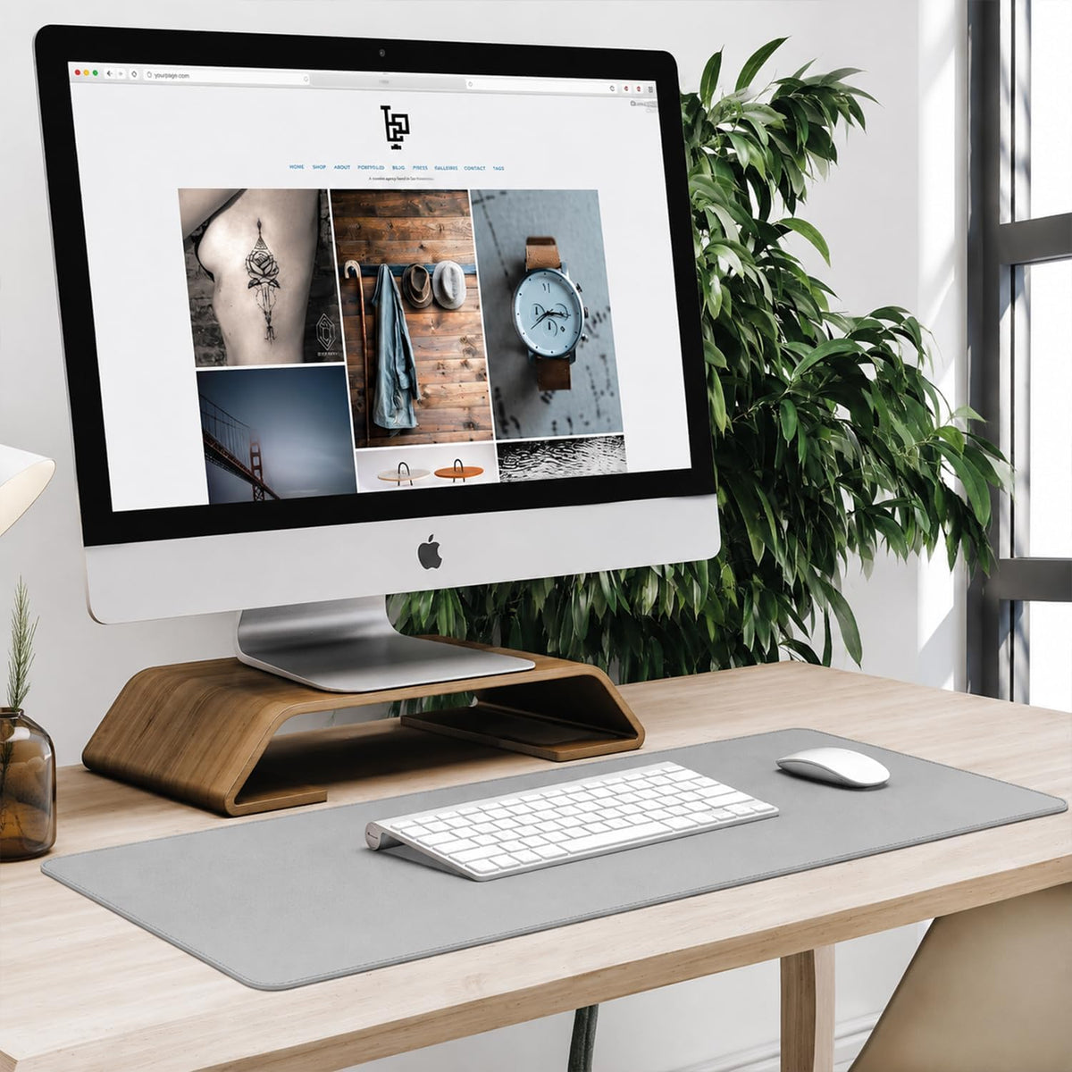Large Mouse Pad Desk Mat Large Office Desk Pad with Stitched Edges, Gray - Image 6
