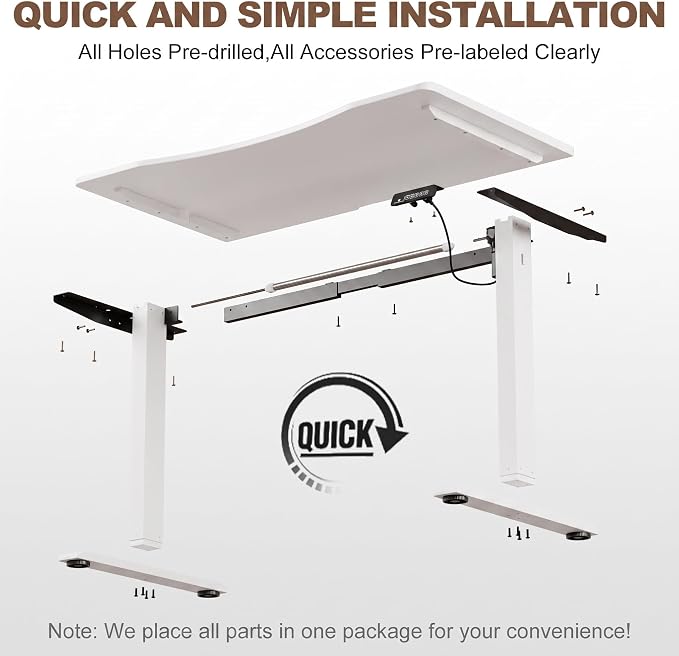 Solid Wood Electric Standing Desk, 47.2"x23.6" White Standing Desk | 1 BOX,Home Office Desk with 3 Stages Single Motor,Standing Desk White with T-Shaped Metal Bracket for Gaming - Image 5