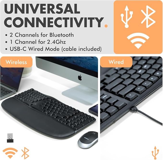 X9 Performance Wireless Mechanical Ergonomic Keyboard - (BT + 2.4G + Wired) - Wireless Mechanical Split Ergonomic Keyboard - Built-in Wrist Cushion, Pink Switch, Backlit, Rechargeable - for PC/Mac - Image 4