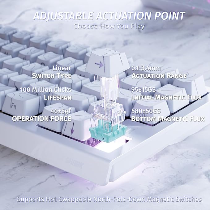 ATTACK SHARK X68HE 60% Wired RT 8K Keyboard+Wireless R1 Mouse-White Contour | Adjustable Actuation,Hall Effect Mechanical Magnetic Switch,Coiled Cable,USB C/2.4Ghz/BT Ultralight 18K DPI Mice for PC Gamer - Image 3
