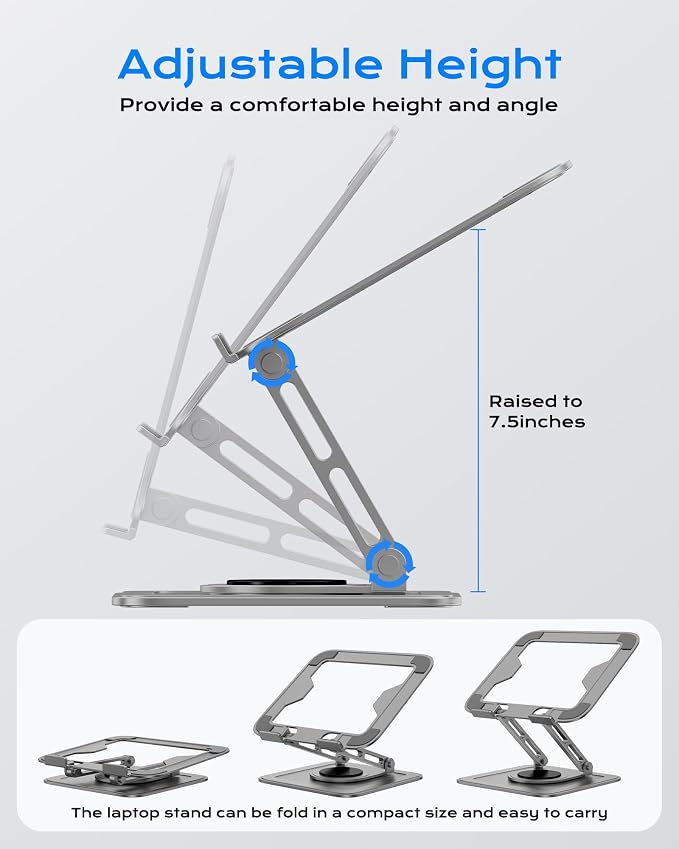 LOXP Adjustable Laptop Stand for Desk with 360 Base | Ergonomic Laptop Riser Mount for Desk Foldable Protable Computer Desk Fits with MacBook Pro Air - Image 3