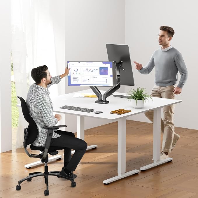 DUMOS 2Pcs Dual Monitor Mount for Desk, Gas Spring Monitor Arm for 2 Monitors Max 32 Inches, Fully Adjustable Double VESA Mount with C-Clamp/Grommet Base, Holds Screen 17.6 lbs - Image 7