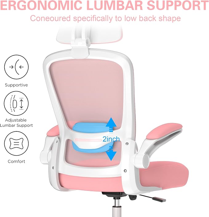 Mimoglad Office Chair, High Back Ergonomic Desk Chair with Adjustable Lumbar Support and Headrest, Swivel Task Chair with flip-up Armrests for Guitar Playing - Image 3