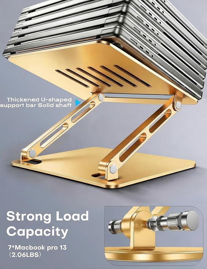 LOXP Aluminum Laptop Stand, Adjustable Laptop Stand for Desk Foldable | Portable Laptop Riser, Ergonomic Computer Notebook Holder for Desk, Office Desk Accessories (10-15.6'') - Gold - Image 5