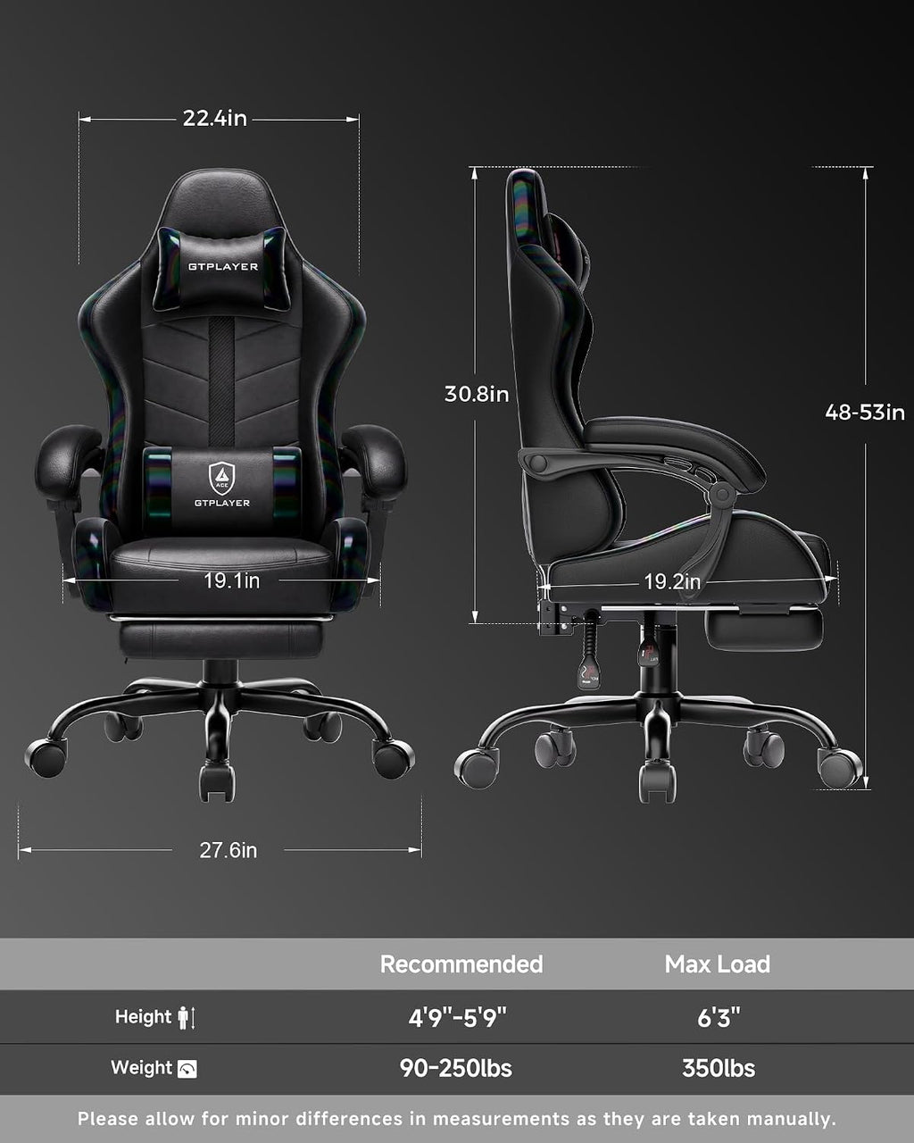 GTPLAYER Gaming Chair, Computer Game Chair for Adults, Colorful Black - Image 3