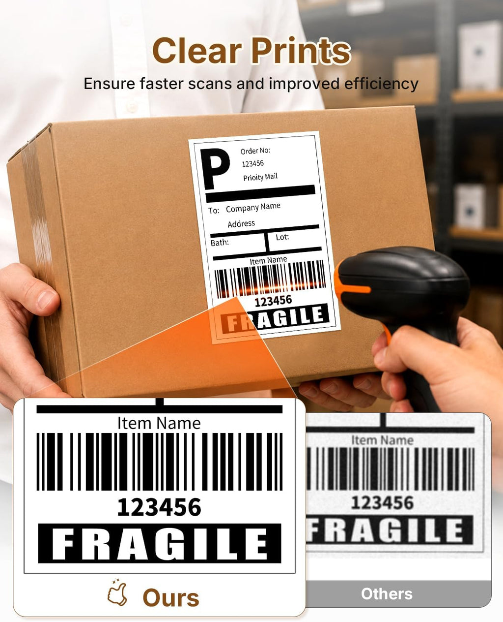 Rongta Fanfold 4x6 Direct Thermal Labels, Perforated Shipping Label Printer Paper for Lable Printers, Clear Printing and Strong Adhesive (White 4x6, 1 Stacks | 100 Labels) (Pack of 2) - Image 3