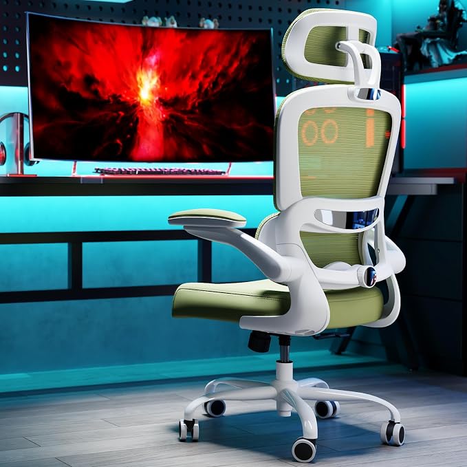 TRALT Office Chair Ergonomic Desk Chair - Gaming Chair with Lumbar Support | 330 LBS Home Office Desk Chairs with Headrest, Reading Chair with Flip-up Armrests, Comfortable Computer Chairs (1, Green) - Image 8