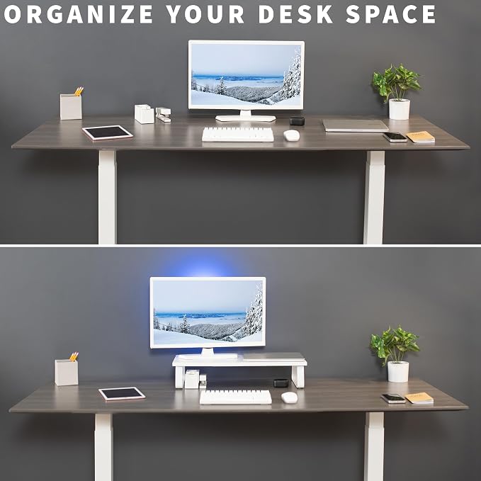 VIVO 24 inch Monitor Stand, Wood & Steel Desktop Riser, Screen, Keyboard, Laptop, Small TV Ergonomic Desk and Tabletop Organizer, White, STAND-V000D-W - Image 6