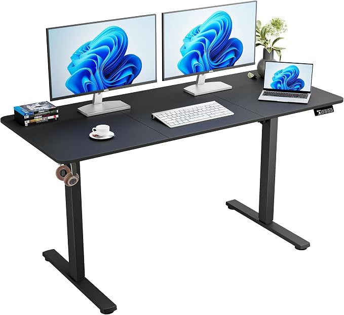 55"x24" Standing Desk, Height Adjustable Sit-Stand Home Office, Black | Electric Adjustable Standing Desk, Sit to Stand Computer Office Desk with Splice Board, Memory Preset, Lifts 28''-46.5" by ERGOMAKER