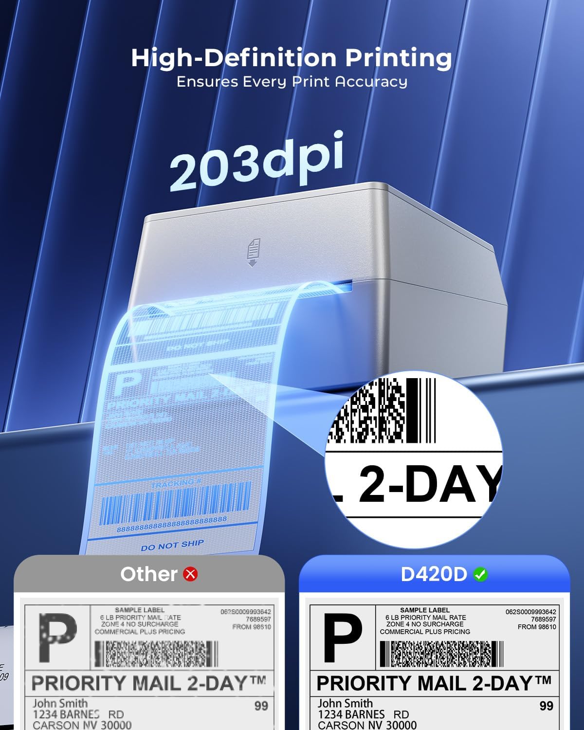 Phomemo Thermal Label Printer with Touchable Screen, 4x6 Bluetooth Shipping Label Printer with Built-in Label Holder, D420D White Thermal Printers for Small Business, Compatible with USPS, Tiktok - Image 6