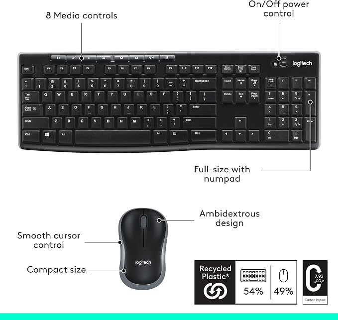 Logitech MK270 Full Size Wireless Keyboard and Mouse Combo - Black - Image 7
