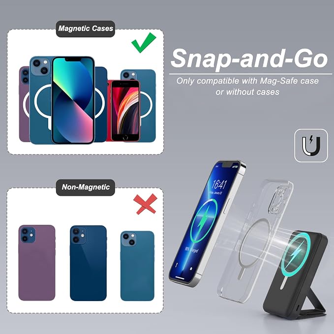 AOGUERBE for Magsafe Power Bank, 10000mAh Foldable Wireless Portable Charger with LED Display, 3 in 1 Magnetic Battery Pack with 22.5W Fast Charging for iPhone 17/16/15/14/13/12 Pro/Pro Max/Plus/Mini | 22.5W PD Fast Charging for Magsafe Battery pack, L... - Image 5