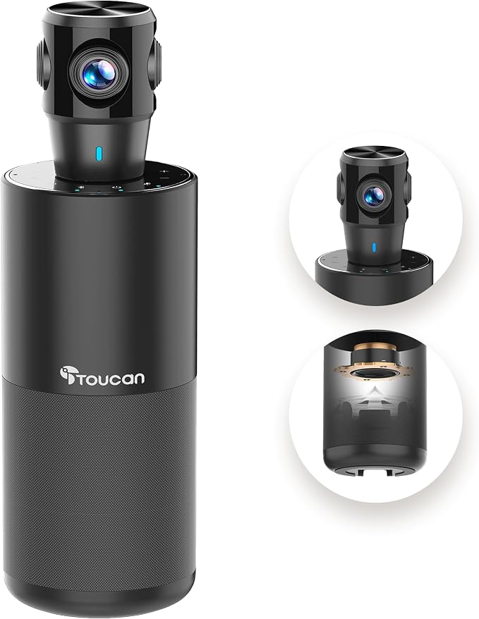 TOUCAN 360-Degree Video Conference Camera, 1080p HD Webcam with 4 Noise Reduction Mics, Speaker, AI Tracking, Works with Zoom, Google Voice, Microsoft Teams and More, for PC/Mac/Tablet by TOUCAN