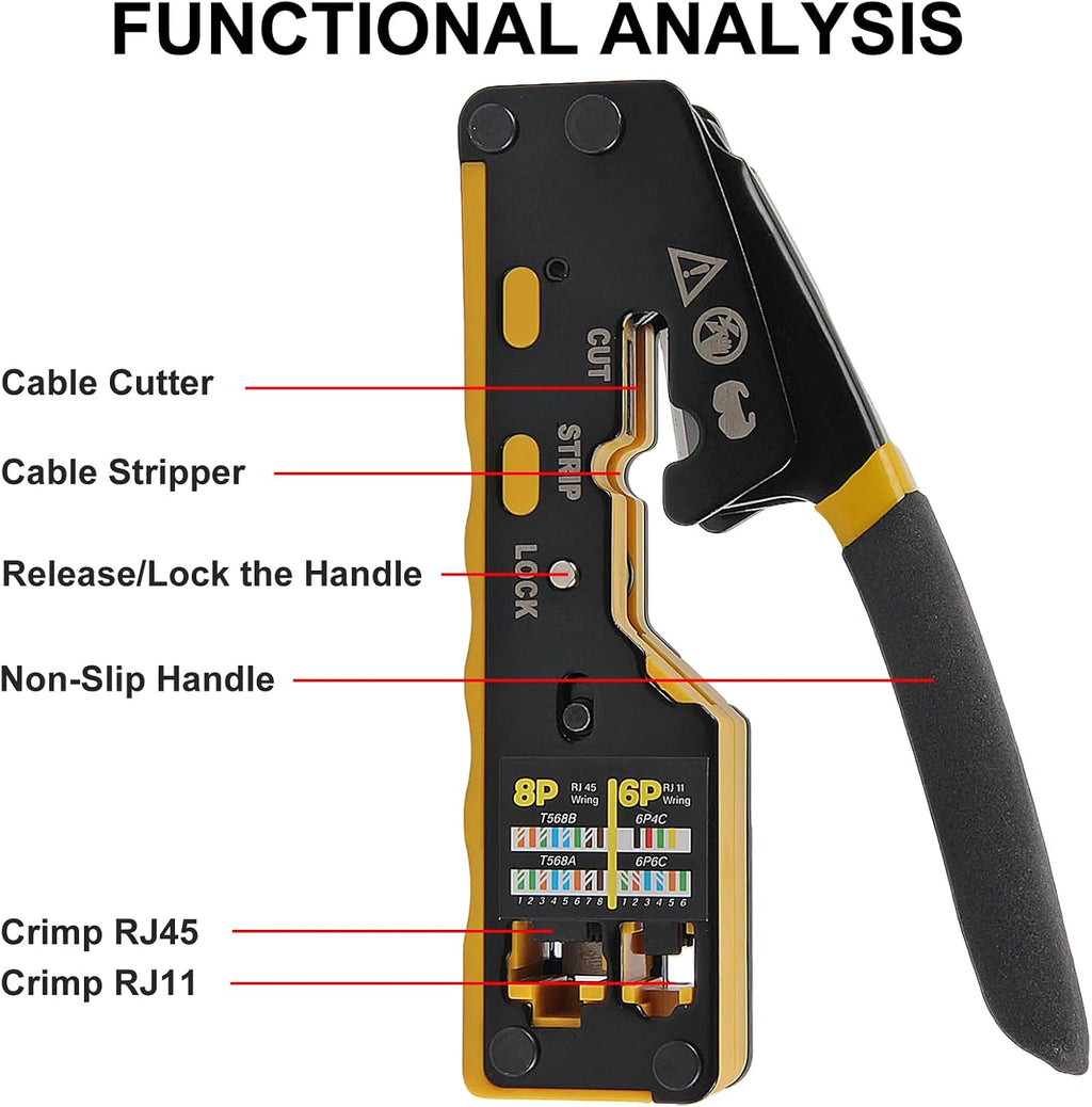 AITRIP Pass Through RJ45 Crimp Tool Kit Ethernet Crimper CAT5 Cat5e Cat6 Crimping Tool Kit with Network Cable Tester, 50PCS Cat6 Connectors, 50PCS Boots, Mini Cable Stripper - Image 2