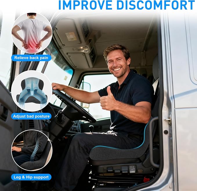 Denchy Memory Foam Car Seat Cushion with Back Support, Truck Driver Cushion | Seat Cushion with Lumbar Support Pillow for Long Driving, Orthopedic Butt Sitting Pad for Office Chair Pain Relief - Image 2