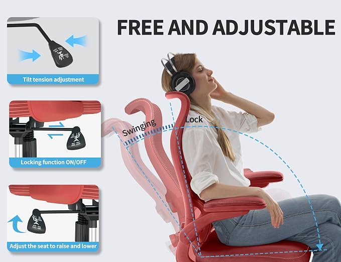 TRALT Office Chair Ergonomic Desk Chair - Gaming Chair with Lumbar Support | 330 LBS Home Office Desk Chairs , Reading Chair with Flip-up Armrests, Comfortable Computer Chairs (1, RED) - Image 9