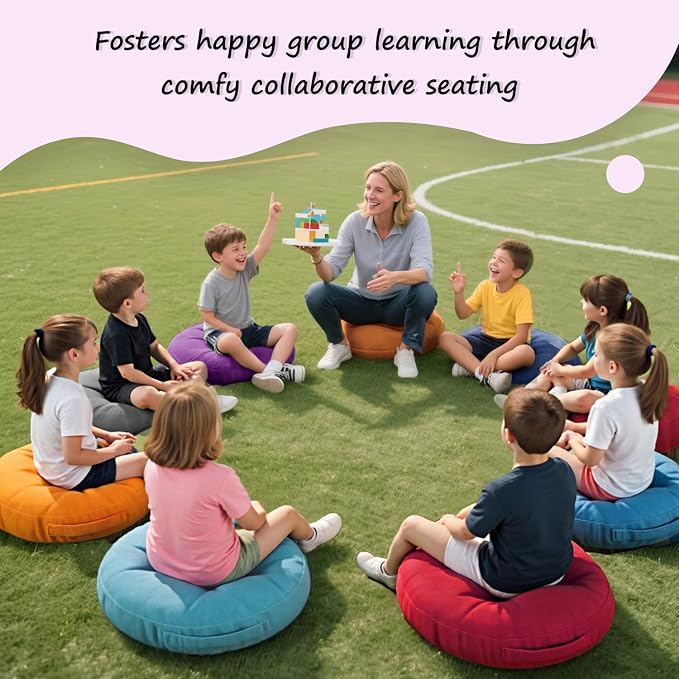 Floor Cushions For Kids 6Pack, Round Flexible Classroom Seating, 15 inch | Waterproof Floor Pillows With Handles, Safe Smolder Resistance Sitting Pillow For Elementary, Daycare & Reading, Assorted - Image 7