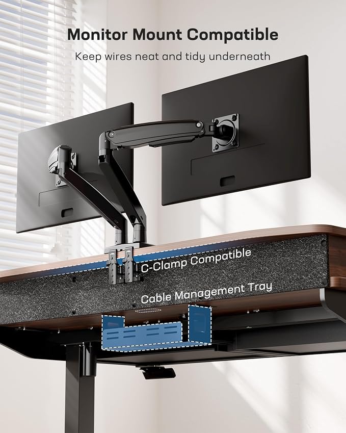 HUANUO 55 x 30 inch Electric Standing Desk with 2 Wood Drawers, Adjustable Height Sit Stand Desk for Home Office, Ergonomic Stand up Desk with 4 Memory Presets, 176 lbs Capacity, Walnut Top - Image 6