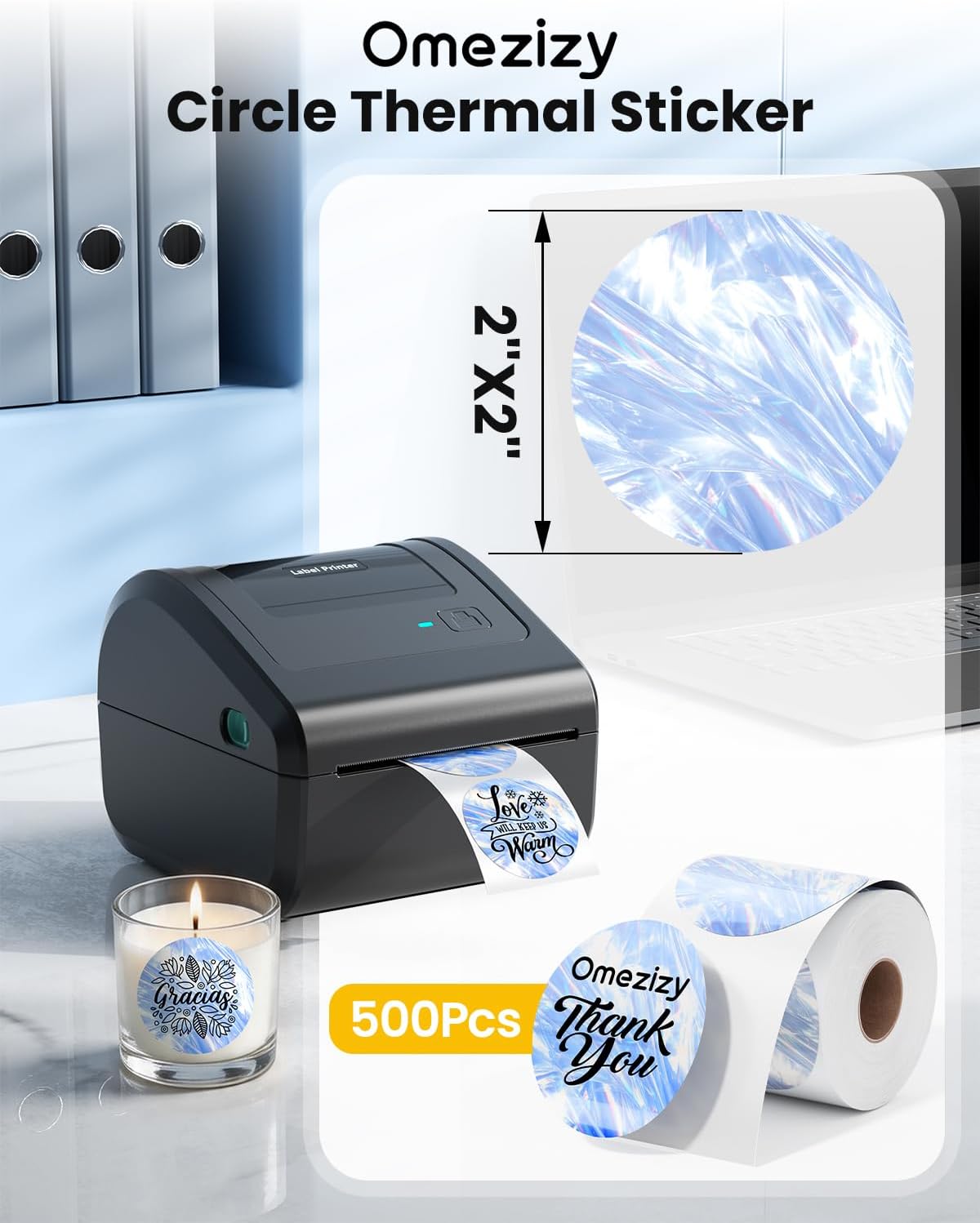 500PCS 2" Circle Thermal Labels, Waterproof Self-Adhesive - Image 2