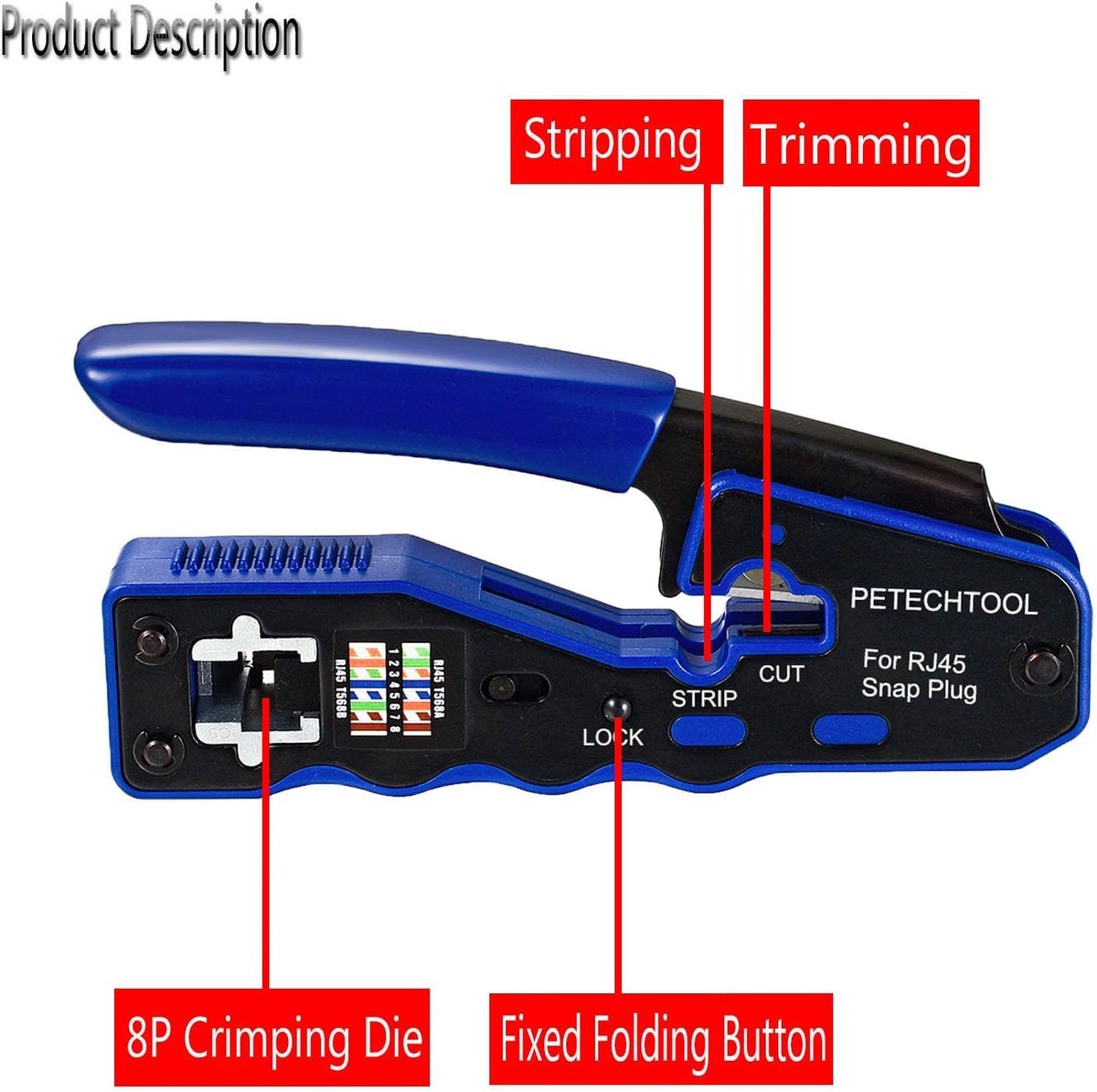 RJ45 Crimp Tool Pass Through Crimper Cutter for Cat6a Cat6 Cat5 Cat5e 8P8C Modular Connector Ethernet Crimper Tool - Image 2