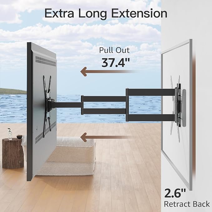 ELIVED Outdoor Long Arm TV Mount for 26-65" TVs, Max VESA 400x400, 77 lbs. | 37.4in long extension, weatherproof full motion bracket, swivel & tilt for patio outdoor televisions - Image 2