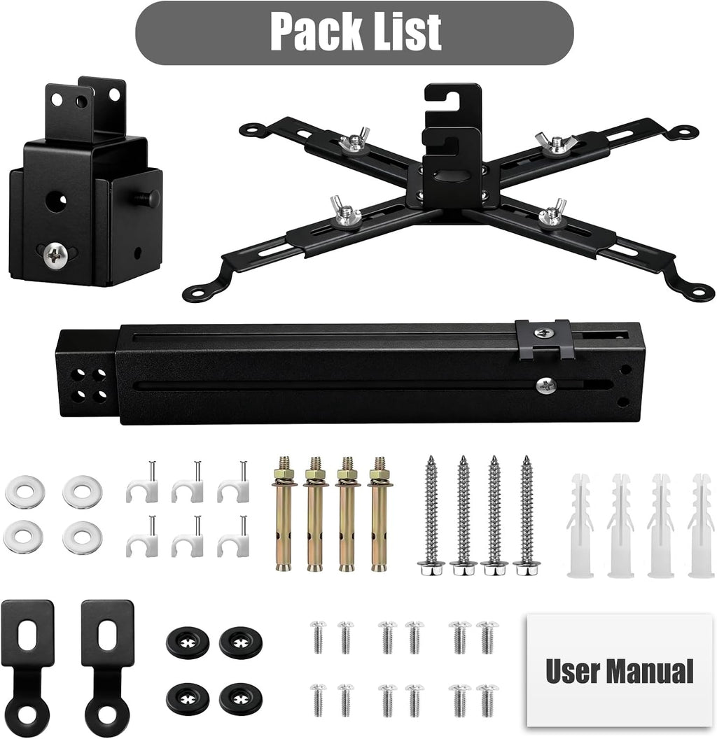 2-Be-Best Projector Ceiling Mount Wide Pipe Universal 3-in-1 Projector Wall Mount Bracket with Adjustable Arm, Flush Mount Option, Built-in Cable Management for Office Home Black - Image 6