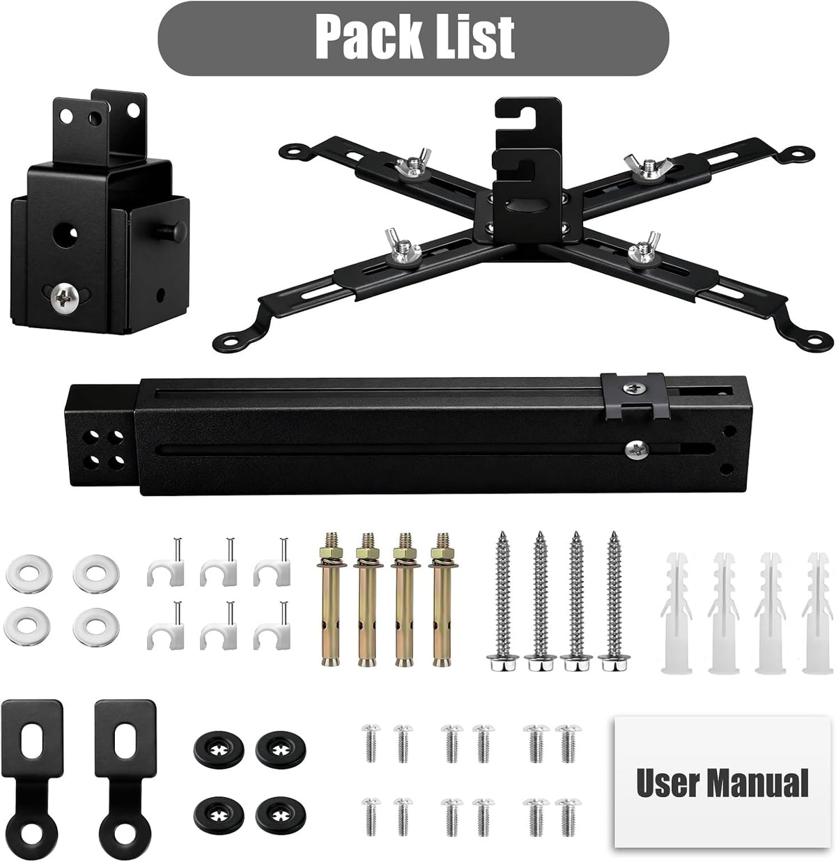 2-Be-Best Projector Ceiling Mount Wide Pipe Universal 3-in-1 Projector Wall Mount Bracket with Adjustable Arm, Flush Mount Option, Built-in Cable Management for Office Home Black - Image 6
