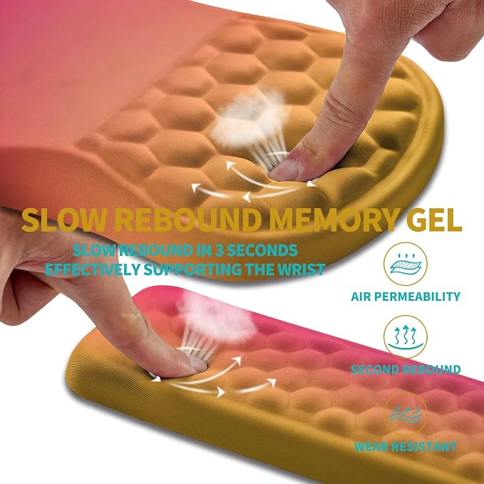 Hokafenle 2 in 1 Ergonomic Mouse Pad Wrist Support & Wrist Rest for Computer Keyboard Set, with Relieve Carpal Tunnel Pain Massage Bulge and Full Memory Gel Design (2In1 Set, Sunset Glow) - Image 3