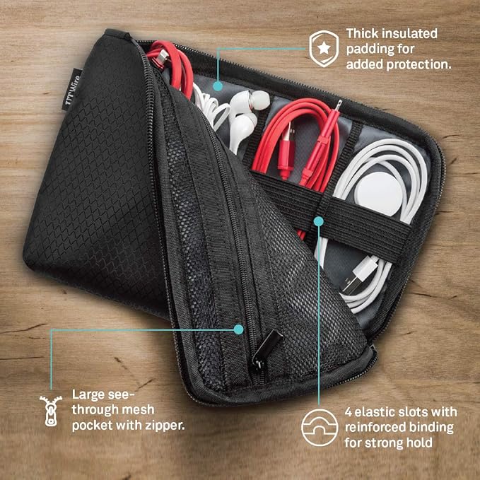 UT Wire Pocket Travel Lightweight Organizer Case with Zipper for Charger, Cable, Power Bank, Flash Memory Accessories Holder in Black - 2 Pack - Image 2