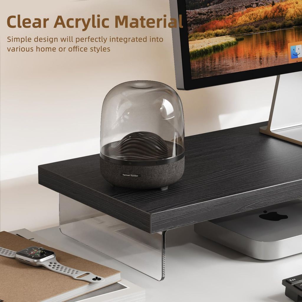 Dual Monitor Stand Riser, 40x10 in Wood & Acrylic Desktop Organizer Shelf - Image 2