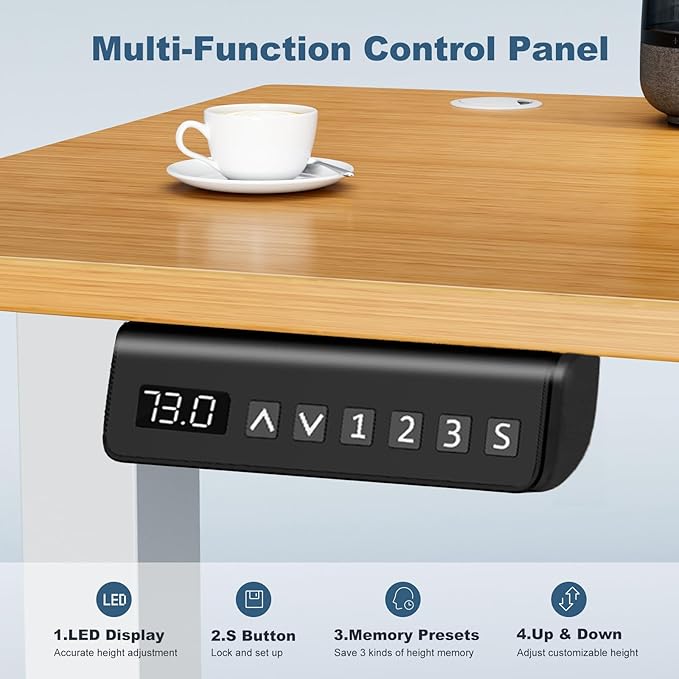 DUMOS 63 Inch Electric Standing Desk, Memory Adjustable Home Office Desk | Sit Stand Up Desk for Work Home Office,Adjustable Desk, Rising Computer Table with Splice Board,Cable Management,Hook,Oak - Image 6