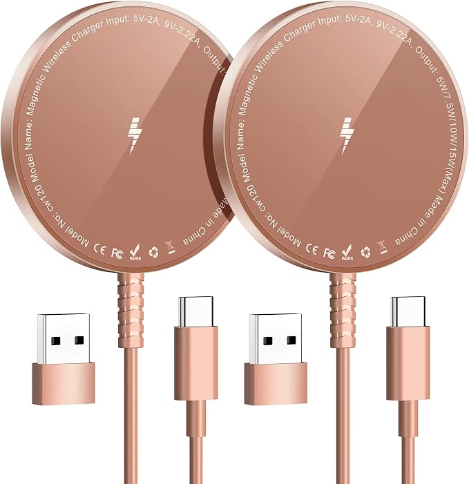 Magnetic Wireless Charger for iPhone: Compatible with Magsafe Charger iPhone 17 16 15 14 13 12 Series & Airpods 4 3 2 Pro-Fast 15W Max Charging Pad Strong Magnet, Dual USB-C/A Ports-Home Office Travel | Strong Magnet Charging Pad, with Dual USB C to A ... by WirelessCharger