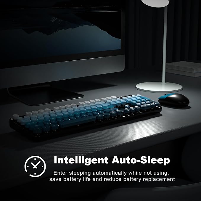 Wireless Keyboard and Mouse Combo, 2.4GHz Retro Full-Size Typewriter Keyboard with Number Pad and Wireless Mouse for PC/Laptop/Desktop/Windows (Black Blue) - Image 4