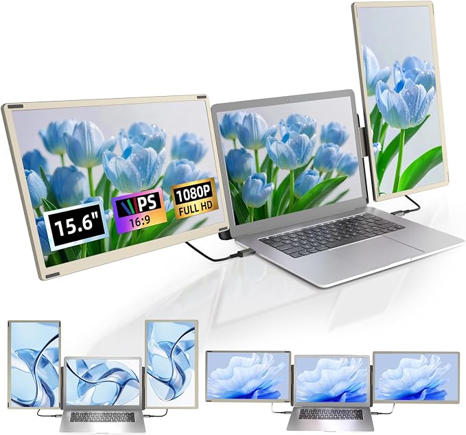 15.6" Laptop Screen Extender, FHD 1080P IPS Triple Monitor Extender, Detachable Portable Monitor for Laptop 13-17.3",Plug-Play Portable Screen Compatible with MacOS/Windows/Phone by DZVW
