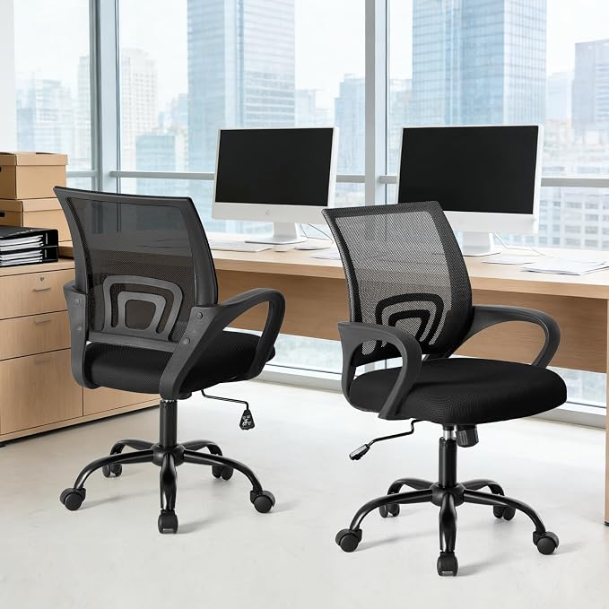 OLIXIS Office Desk Chair, Ergonomic Computer Chair, Lumbar Support | Height Adjustable, Fixed Armrest, Rocking Mode, 360 Swivel, 2 Pack Home, Black - Image 10