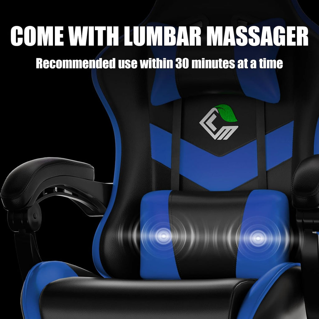 Gaming Chair with Footrest Racing Style Lumbar Support Massager Video Game Chair with Metal Legs, High Back Gamer Chair with Headrest, 360° Swivel Office Computer Desk Chair, Navy Blue - Image 7