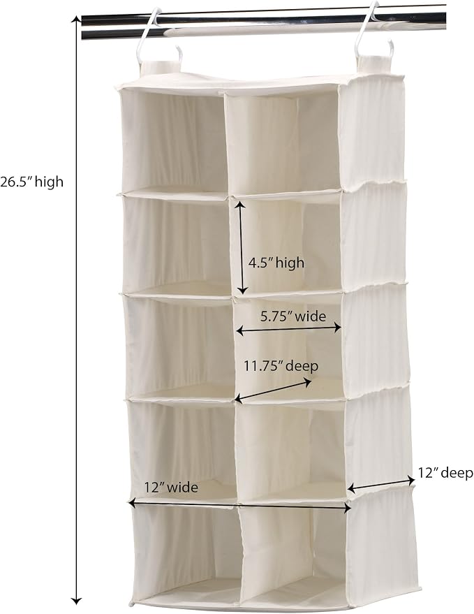 Household Essentials 311344 10 Pocket Hanging Shoe Storage Organizer for Closets | Natural Canvas - Image 3