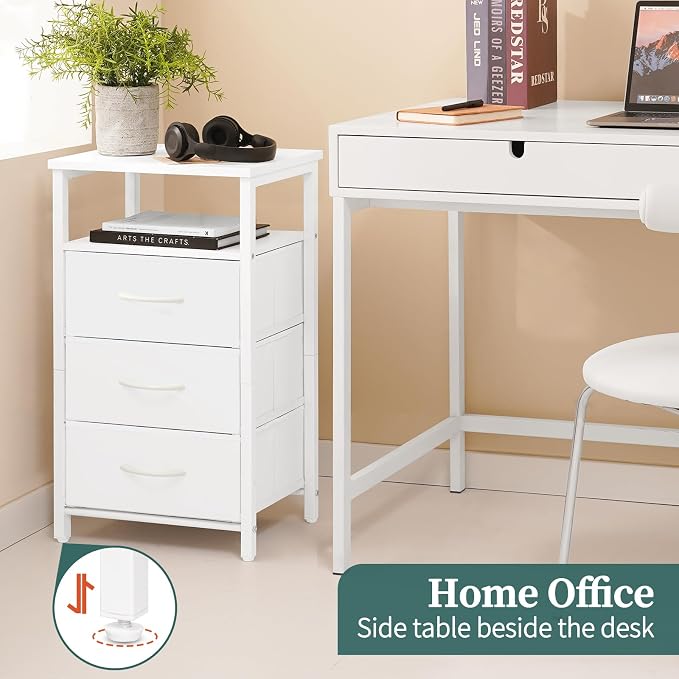 Yoobure Night Stand with Charging Station, White Nightstand with 3 Fabric Drawers & USB Ports and Outlets, LED End Table and Storage Shelf, Small Dresser for Bedroom, Bedside Table for Small Space - Image 7
