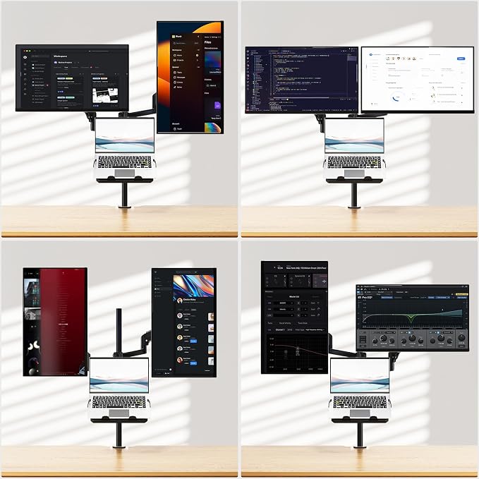 WALI Triple Arm Laptop and Dual Monitor Desk Mount for 17" Notebook and Up to 32" Screens, Adjustable Monitor Arms with Tilt Swivel Rotation, VESA 75x75 100x100, Black (GSDM003LP) - Image 7